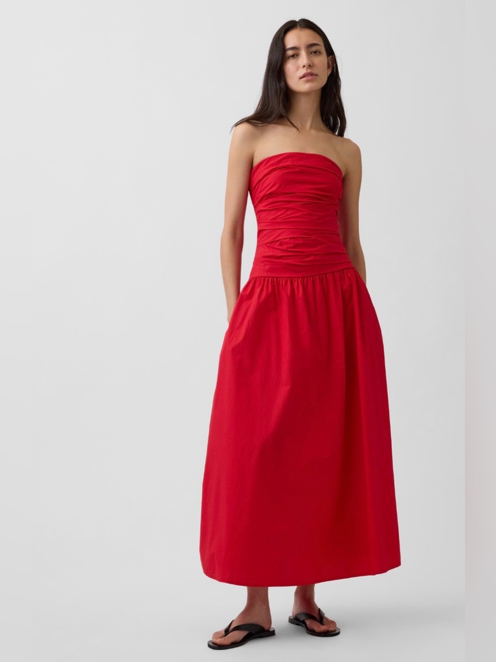 NWOT-Gap Red Poplin Drop Waist Maxi Dress, Medium